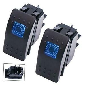 /2Pcs Boat Marine Lighted Rocker Switch 12V 20A 4Pin On/Off with Blue LED blue