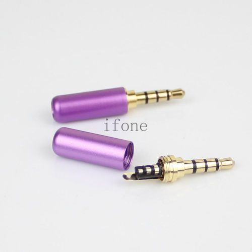 New 3.5mm 4 pole male repair headphone jack plug metal audio soldering purple for sale