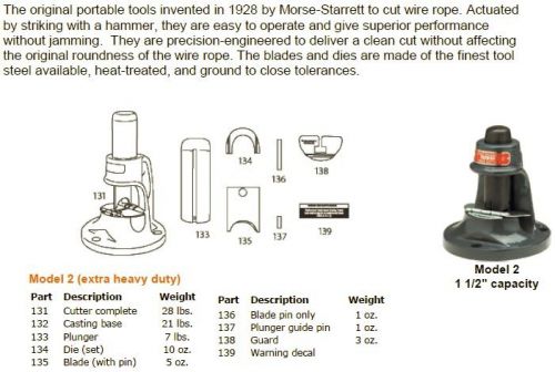 Morse-starrett cable cutter model 2 for sale