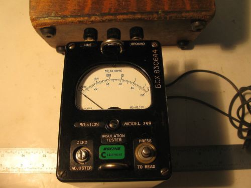 Vintage Weston Insulation 799 Tester w/leads Untested in Wood Box