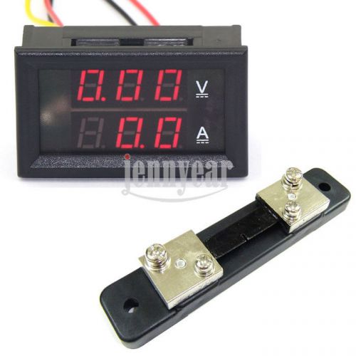 Red led 0-50a/100v dc amperemeter voltmeter amp volts with ammeter current shunt for sale