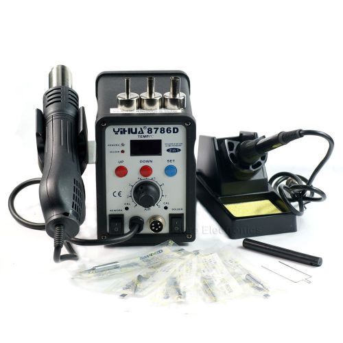 YH-8786D 2in1 SMD Soldering Rework Station Hot Air Gun Soldering Iron 5 tips ESD