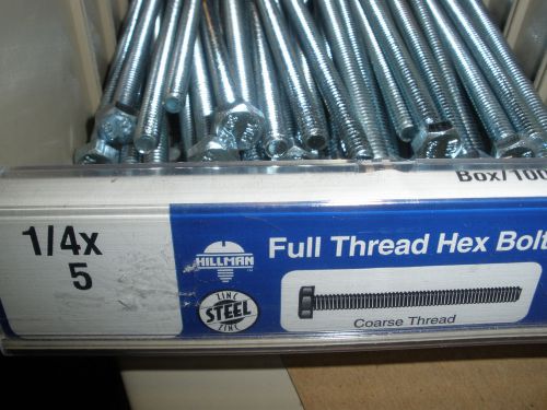 lot of 1/4-20 X 5&#034; Hex head full thread tap bolts zinc (43) total grade 2