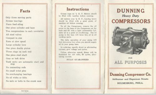 Dunning air compressors vintage brochure dunning compressor co holmesburg pa for sale