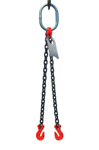 9/32&#034; 5 foot grade 80 dog double leg lifting chain sling - oblong grab hook for sale