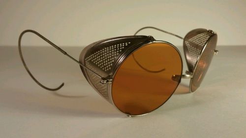 Early Vintage Antique Deco Safety Glasses ~ WWI Motorcycle Amber Lens Gatsby