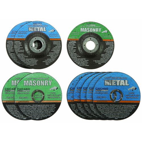 4-1/2&#034;. Metal,Masonry,Grinding Cut-off Wheel Assorted Set 10 Pieces 13,500 RPM