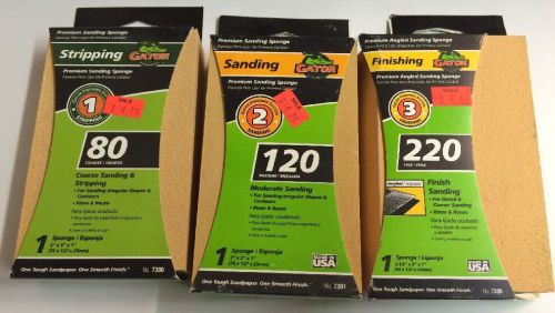 3 gator sanding sponge 80 grit 120 grit 220 grit sanding block 3&#034;x5&#034;x1&#034; for sale