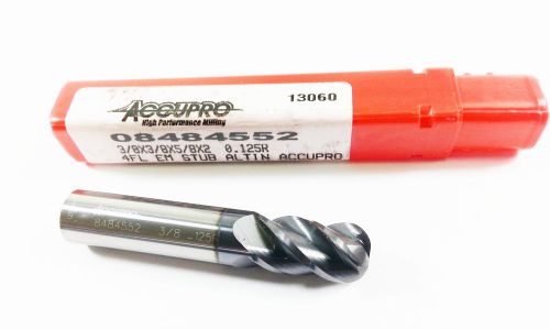 3/8&#034; accupro solid carbide 4 flute altin .125cr stub end mill  (k234) for sale