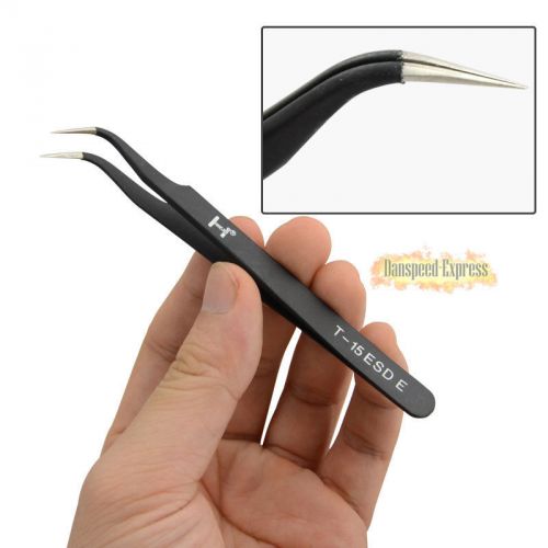NEW Black Angled Stainless Steel Tweezer Anti Static Tool For Jewelry SMT Phone