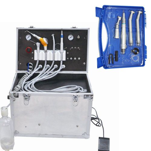 Portable Dental Turbine Unit Suction Compressor 4 Holes+ Dental Handpiece Kit !