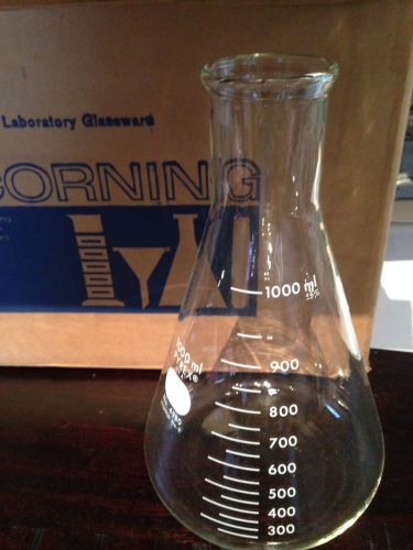 Corning pyrex glass 1000ml heavy duty rim conical erlenmeyer flask 4980.nib. for sale