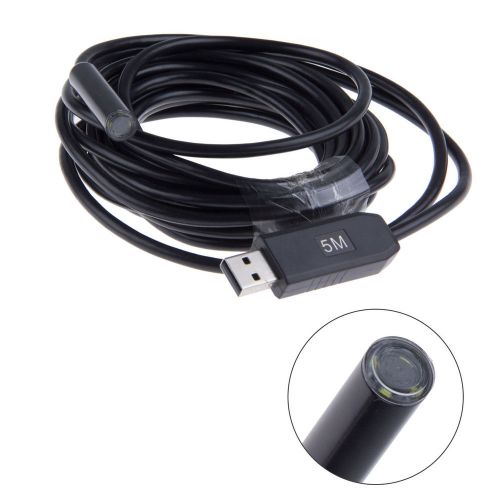 USB Endoscope Inspection Camera Waterproof Metal Borescope Snake Scope 5M Cable