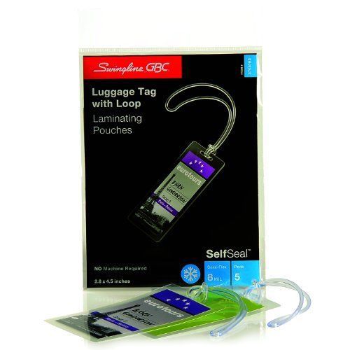 Swingline gbc selfseal self adhesive laminating pouches  luggage tag with loops for sale