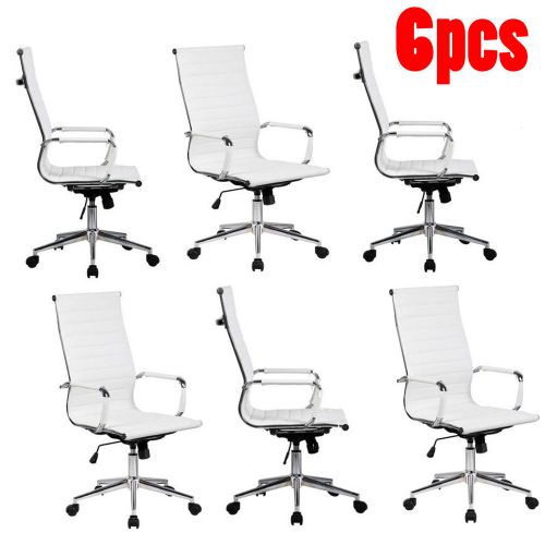 New conference room chairs lot six 6 adjustable tilt ribbed white pu leather arm for sale