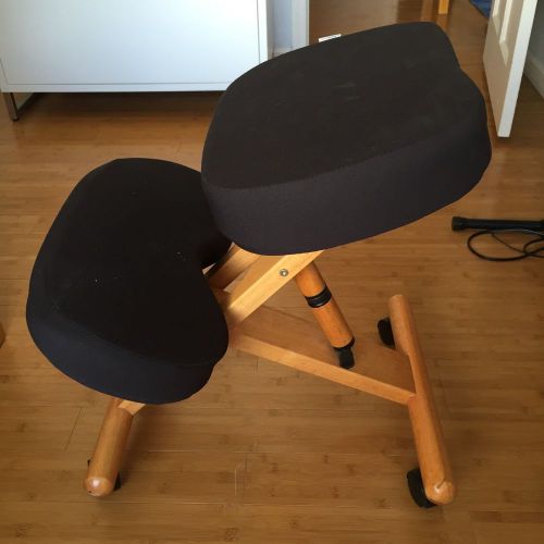 Mobile Wooden Ergonomic Kneeling Chair in Black Fabric Fully Assembled
