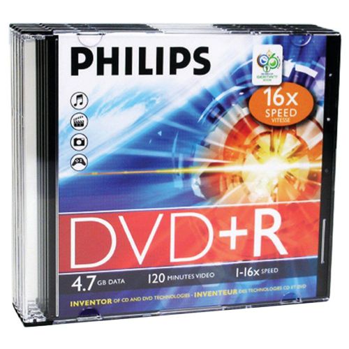 PHILIPS DR4S6S05F/17 4.7GB 16x DVD+Rs with Slim Jewel Cases, 5 pk