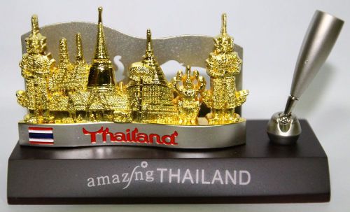 Thailand Best Sightseeing Gold and Silver Aluminum Pen and Card Place Holder