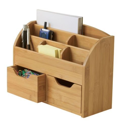 Wood Home Office Slotted File Desk Organizer Office Home Paper Pen Bamboo Space