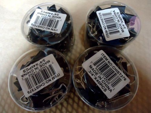 4 PACKS OF 3/4&#039;&#039; BLACK METAL FOLDBACK BULDOG PAPER HOLDER SPRING CLIPS