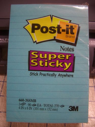 3 Pack 4&#034; x 6&#034; (101mmX152mm) Post it Super Sticky Notes 90 Each T270 Sheets