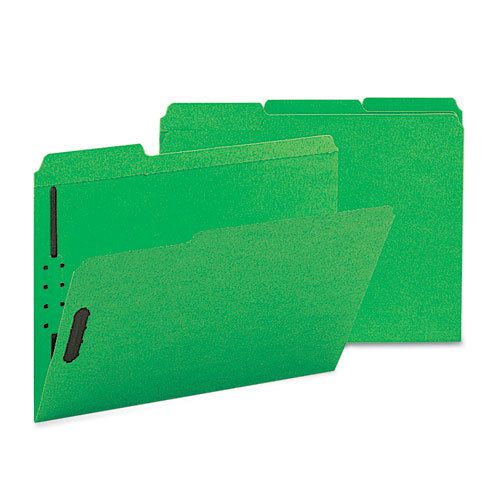 Folders, two fasteners, 1/3 cut assorted top tab, letter, green, 50/box for sale