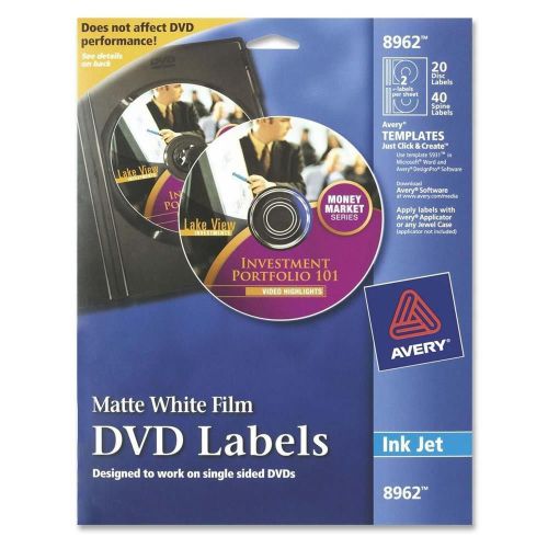 Avery Dennison DVD Inkjet Labels, 20 Sheet/2 Labels P/Sheet, Matte,  [ID 138855]