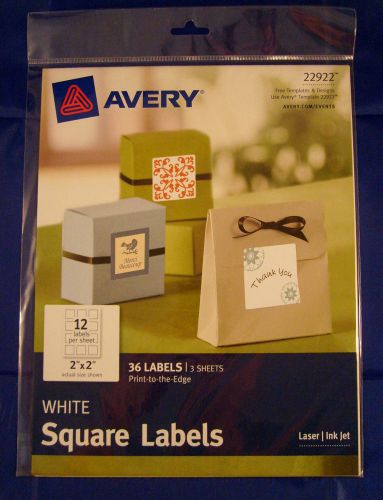 Avery Print-to-the-Edge 36 White Square Labels 22922, 2&#034; x 2&#034; 3 Sheets NOT 22807