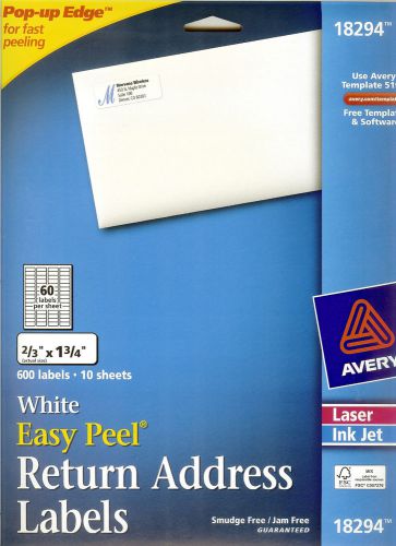 Avery White Easy Peel Return Address Laser Ink Jet Labels #18294