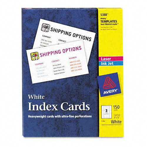 Avery  Laser/Inkjet Unruled Index Cards, 3 x 5, White, 150/Box, BX - AVE5388