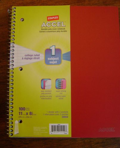 Staples® Accel Durable Poly Cover Notebook, 3 Subject, 8-1/2&#034; x 11&#034;