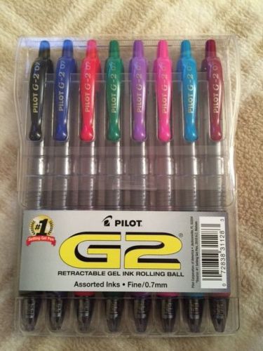 NEW PILOT G2 ASSORTED 8 pc GEL Retractable PENS fine 0.7mm Point SEALED
