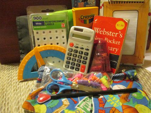 Junk drawer lot of school/office supplies ~inc. calculator/markers/dictionary + for sale