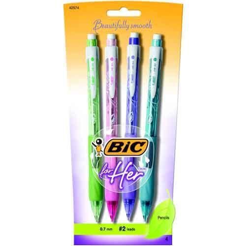 BIC For Her Mechanical Pencils Side-Click Lead Advance 0.7mm 4Ct