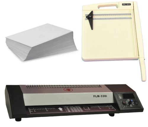 Heavy duty 13&#034; hot &amp; cold pouch laminating laminator+pouch+paper cutter package for sale
