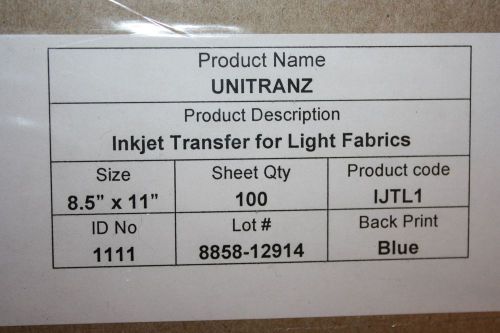 unitranz transfer paper for light fabrics 100 sheets 8.5x11