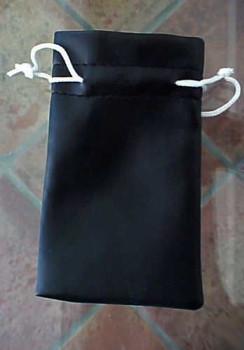 Ten large deluxe faux black leather jewelry pouches with white double drawstring for sale