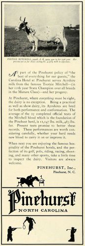 1925 Ad North Carolina Hotel Pinehurst Resort Ayrshire Cow Tootsie Mitchell COL3