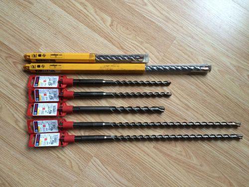 Lot of 7 SDS Max Rotary Hammer drill bits by Bosch and Dewalt