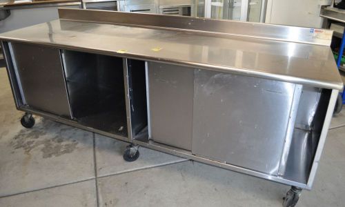 8 foot heavy duty stainless steel rolling cabinet work table 3 doors 96&#034; x 30&#034; for sale