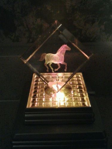 Light Up Pedestal with 2 Glass Horse Cubes