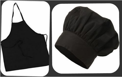 * NEW Restaurant BLACK Chef Hat with Apron - Commercial