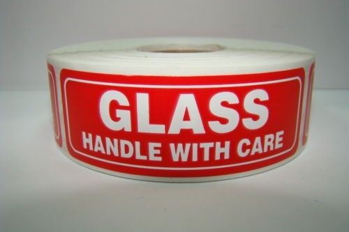 1000 Labels of 1x3 GLASS Handle with Care Mailing Sticker Roll