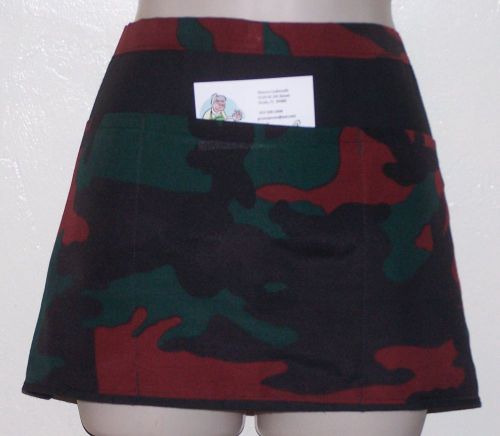 6687 hand made waitress half  apron,3 pockets, black, red, green --- free ship for sale