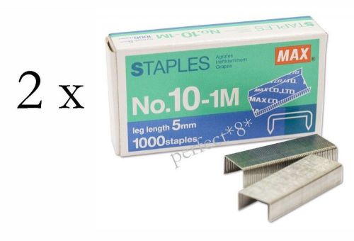 2 - 1000 Count Boxes 2,000 QTY of Max No 10-1M Staples for HD-10FL Mini Stapler.