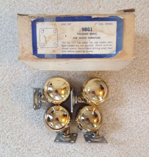 Vintage Polished Brass Caster Set, Bassick 9BG1, 2&#034; Diameter Wheel