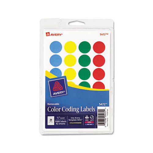 Avery Print or Write Removable Color-Coding Labels 0.75&#034; dia Assorted Set of 2