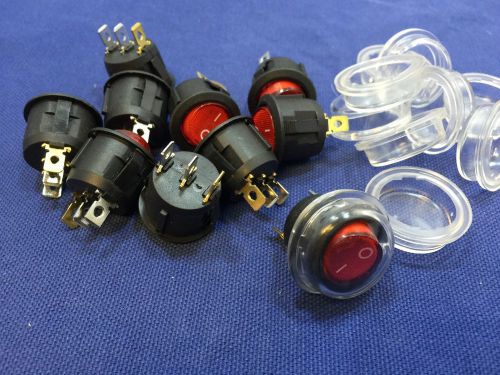 10 pcs waterproof ac 6a 250v red light on off spst round boat rocker switch b18 for sale