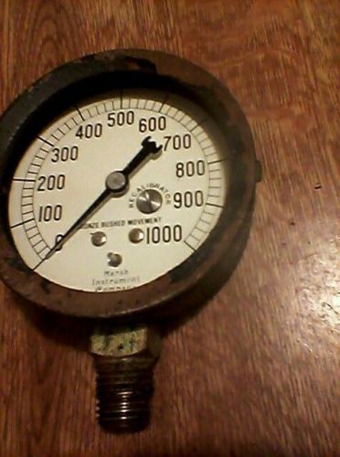 Vintage Marsh Instrument Co. Bronze Bushed Movement Pressure Gauge 0-1000