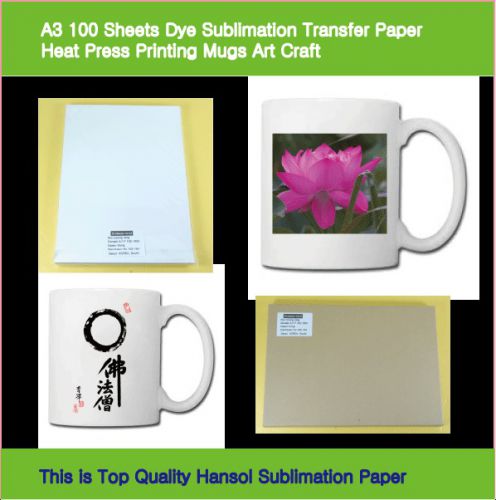 A3 100 Sheets Dye Sublimation Transfer Paper Heat Press Printing Mugs Art Craft